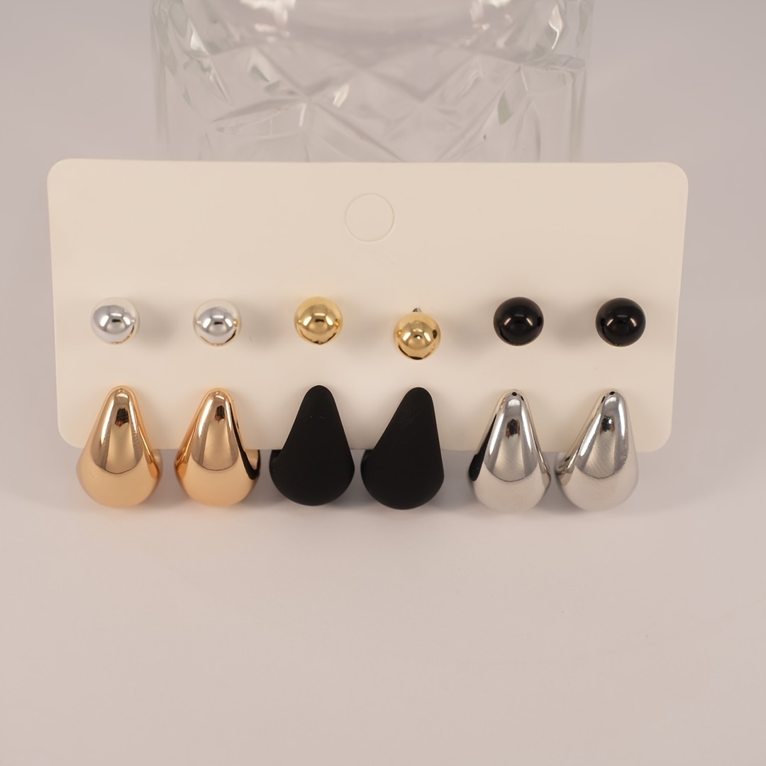 12pcs Stainless Steel Hoop Earrings Set Non Allergenic Teardrop Sphere Studs